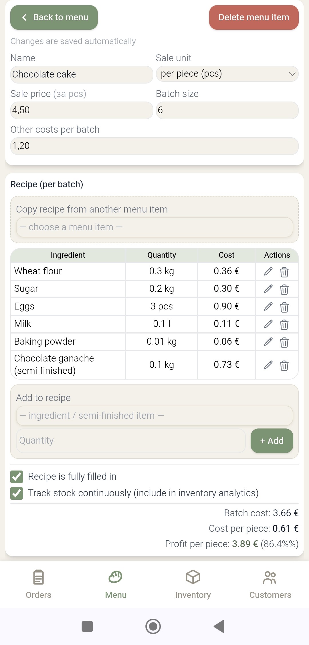 Simple Bake — recipe screen
